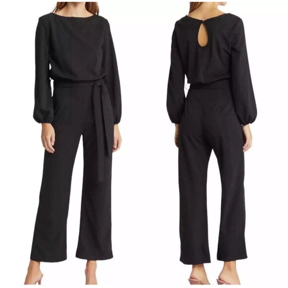 Nikki Lund Jumpsuit XL Long Sleeve Tie Waist Black Preppy Career‎ Cocktail - Picture 2 of 12